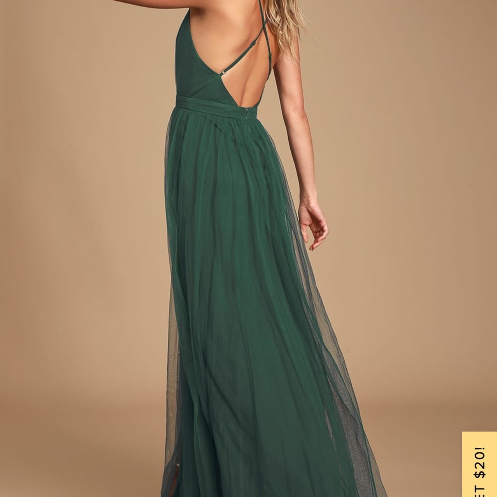 Lulus Hunter green maxi dress with slit- size M